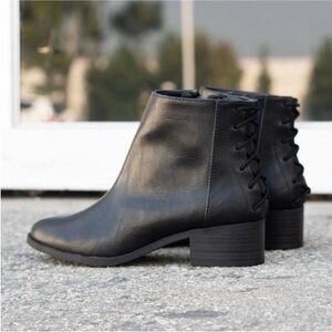 Black leather ankle booties lace design boots